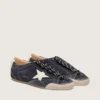 True-Star pour femme en daim bleu foncé avec étoile et languette au talon en cuir nappa blanc