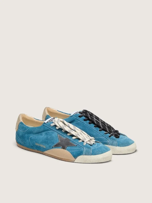 True-Star pour femme en daim bleu sarcelle avec étoile noire et languette de talon crème