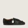 True-Star pour femme en daim noir avec cristaux Swarovski et étoile en cuir noir