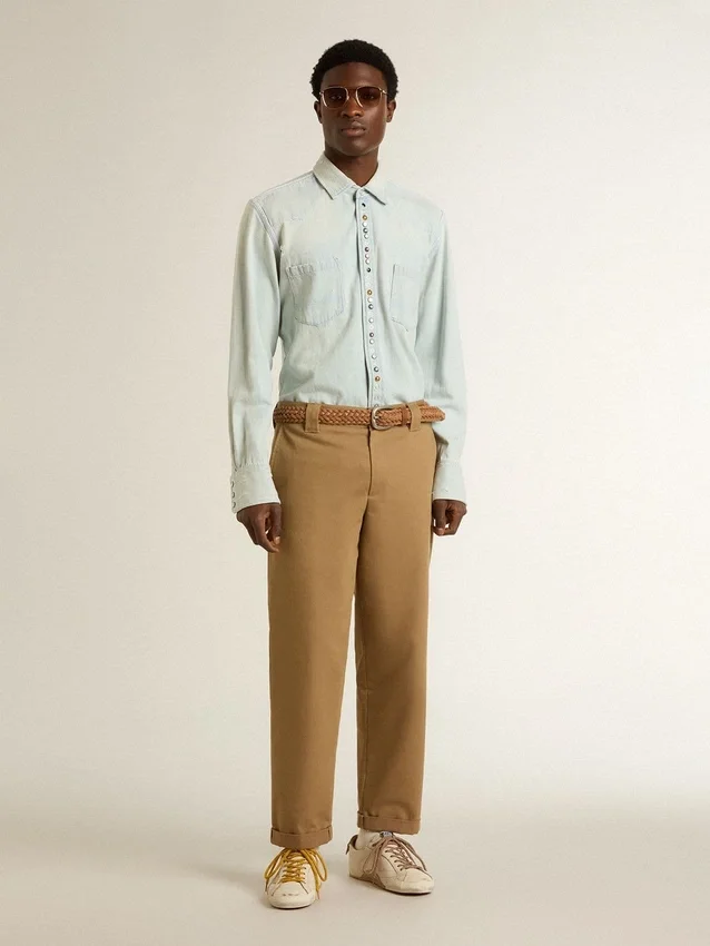 True-Star pour homme en cuir nappa blanc avec étoile en cuir doré à la feuille et languette de talon en daim beige