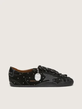 True-Star pour homme en daim noir avec cristaux Swarovski et étoile en cuir noir