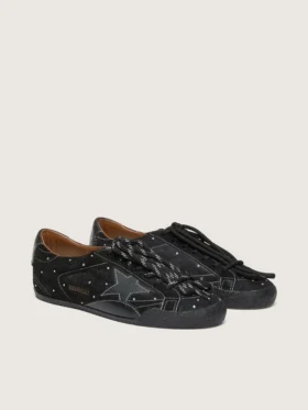 True-Star pour homme en daim noir avec cristaux Swarovski et étoile en cuir noir