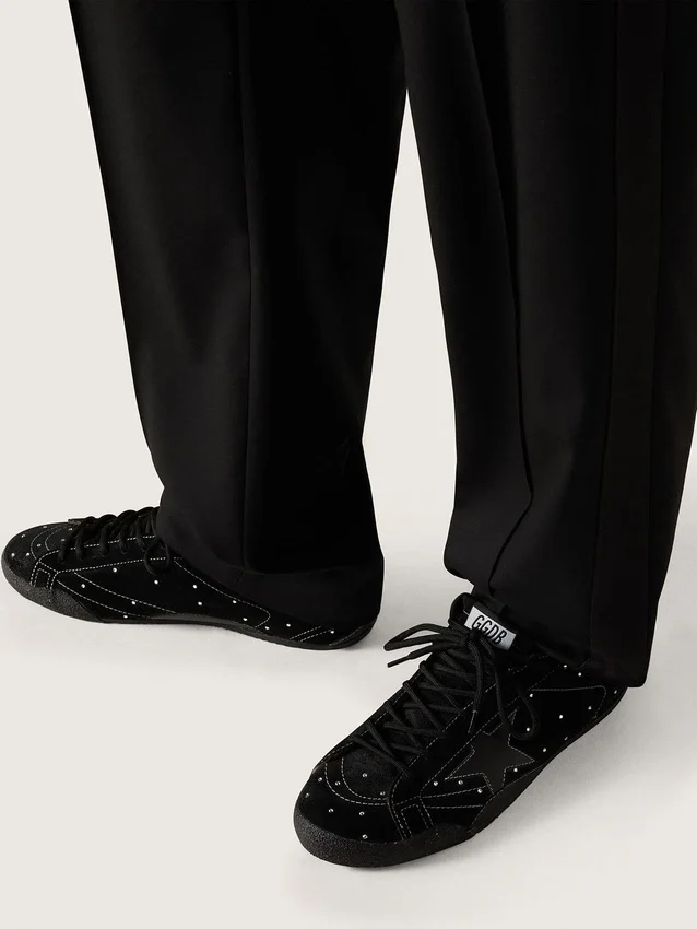 True-Star pour homme en daim noir avec cristaux Swarovski et étoile en cuir noir