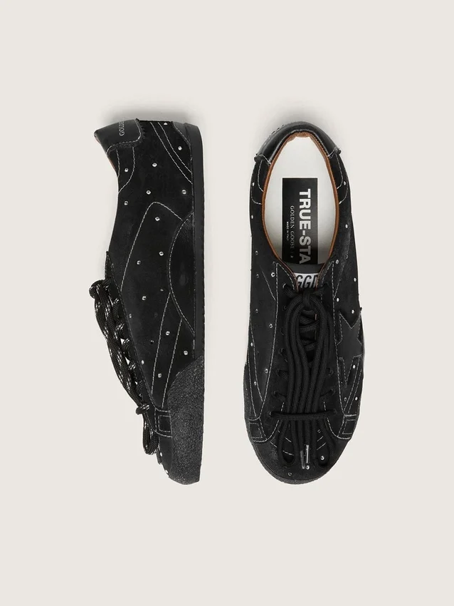 True-Star pour homme en daim noir avec cristaux Swarovski et étoile en cuir noir
