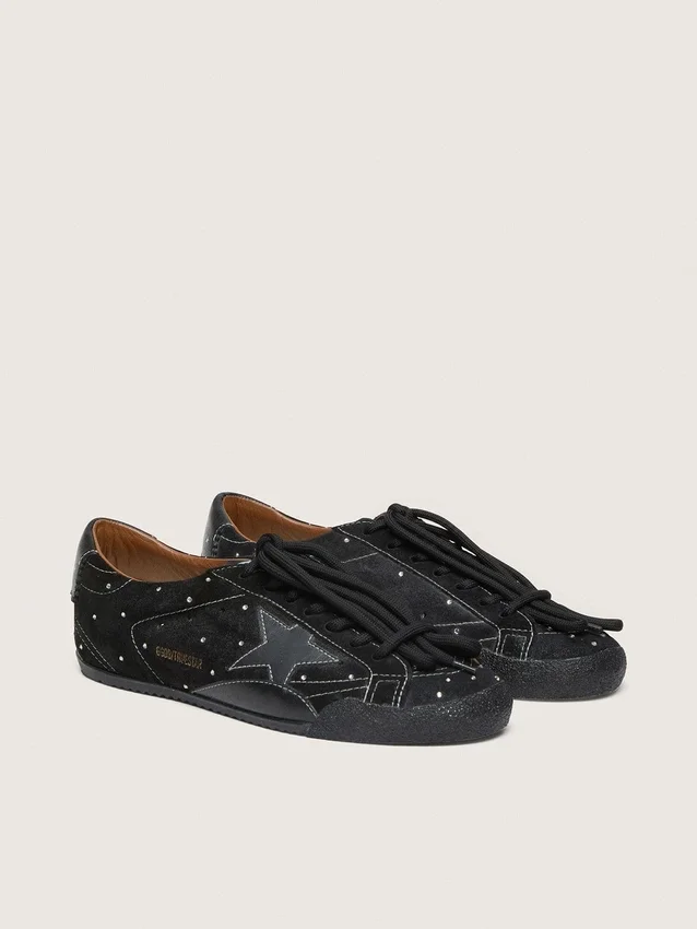 True-Star pour homme en daim noir avec cristaux Swarovski et étoile en cuir noir