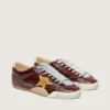 True-Star pour femme en naplak bordeaux avec étoile en daim et languette de talon en nappa argentée