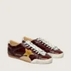 True-Star pour femme en naplak bordeaux avec étoile en daim et languette de talon en nappa argentée