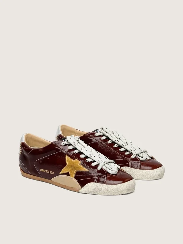 True-Star pour femme en naplak bordeaux avec étoile en daim et languette de talon en nappa argentée