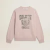 Unisex sweat-shirt à col rond couleur vieux rose avec logo imprimé vert