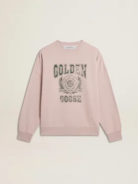 Unisex sweat-shirt à col rond couleur vieux rose avec logo imprimé vert