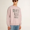 Unisex sweat-shirt à col rond couleur vieux rose avec logo imprimé vert