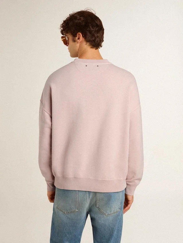 Unisex sweat-shirt à col rond couleur vieux rose avec logo imprimé vert