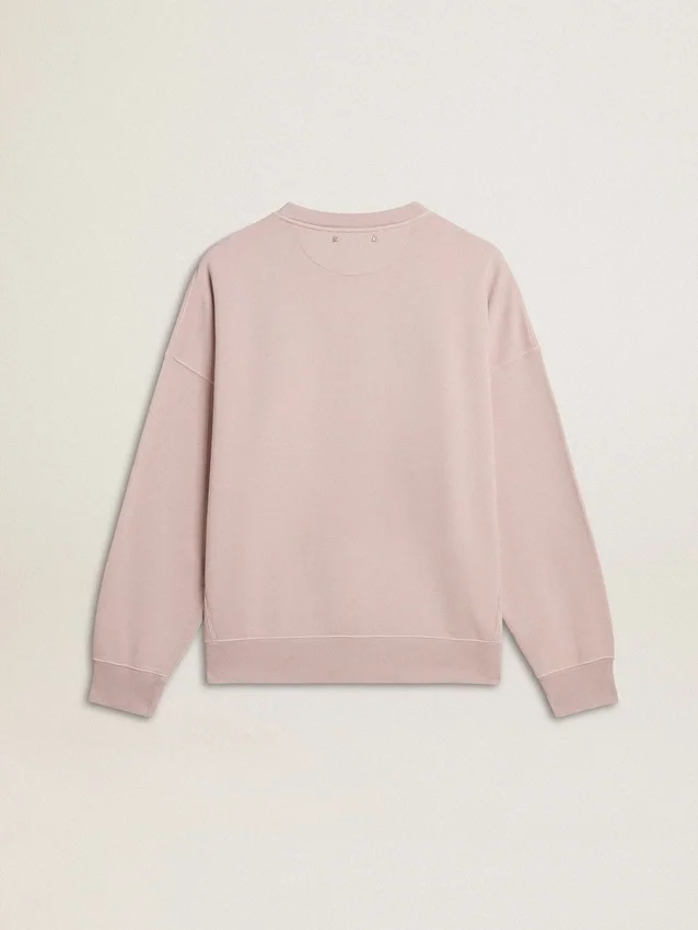Unisex sweat-shirt à col rond couleur vieux rose avec logo imprimé vert