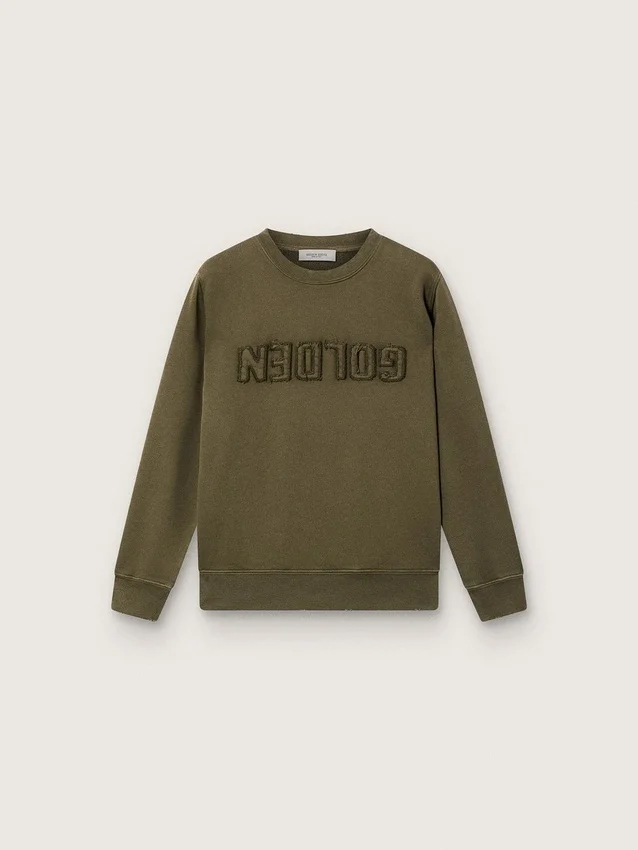 Unisex sweat-shirt Golden en coton vert militaire avec logo inversé