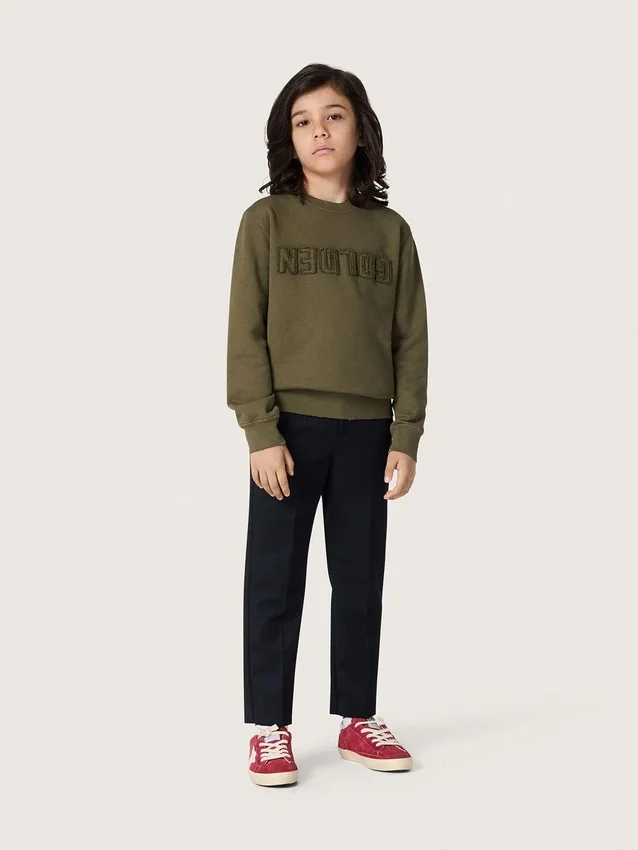 Unisex sweat-shirt Golden en coton vert militaire avec logo inversé