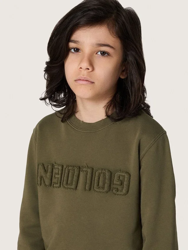 Unisex sweat-shirt Golden en coton vert militaire avec logo inversé