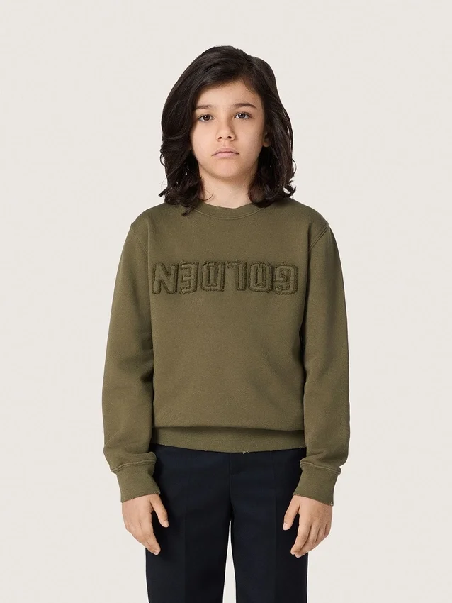 Unisex sweat-shirt Golden en coton vert militaire avec logo inversé