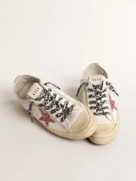 V-Star avec étoile rose pailletée et languette de talon en cuir métallisé