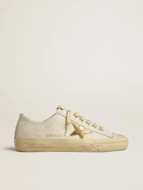 V-Star en cuir blanc avec étoile en cuir métallisé doré