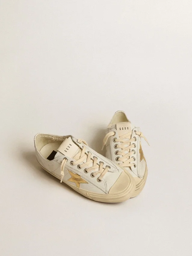 V-Star en cuir blanc avec étoile en cuir métallisé doré