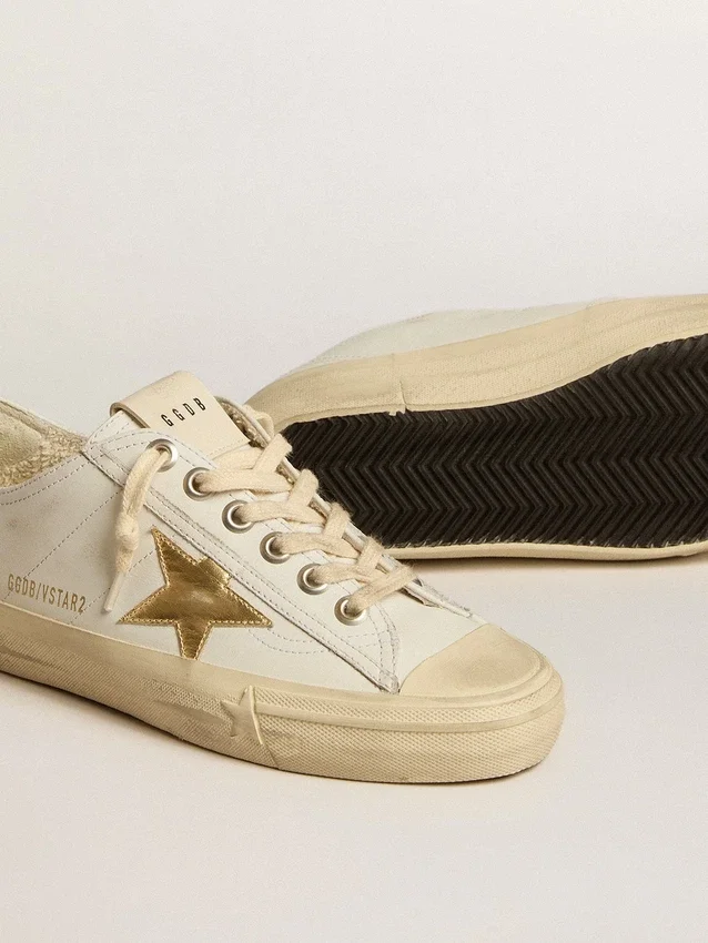 V-Star en cuir blanc avec étoile en cuir métallisé doré
