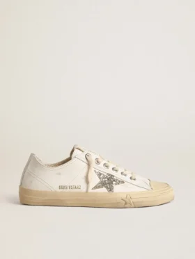 V-Star en cuir blanc ornée d’une étoile pailletée platine