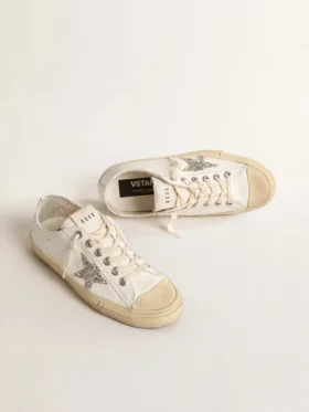V-Star en cuir blanc ornée d’une étoile pailletée platine