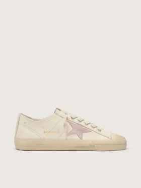 V-Star en cuir nappa beige avec étoile en daim vieux rose
