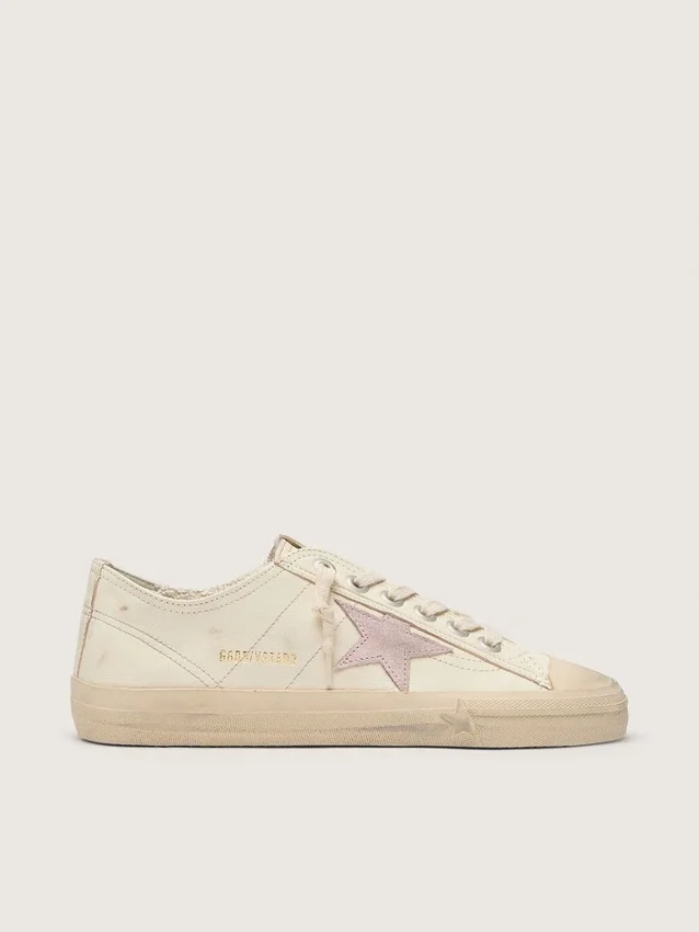 V-Star en cuir nappa beige avec étoile en daim vieux rose