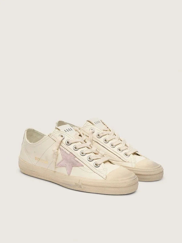 V-Star en cuir nappa beige avec étoile en daim vieux rose