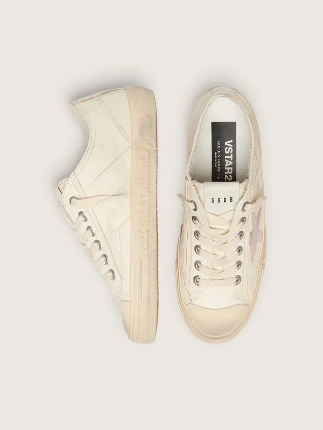 V-Star en cuir nappa beige avec étoile en daim vieux rose