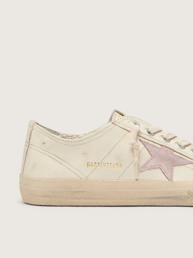 V-Star en cuir nappa beige avec étoile en daim vieux rose