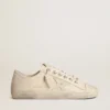 V-Star en toile crème clair avec étoile en cuir blanc laiteux