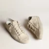 V-Star en toile crème clair avec étoile en cuir blanc laiteux