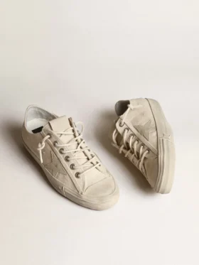V-Star en toile crème clair avec étoile en cuir blanc laiteux
