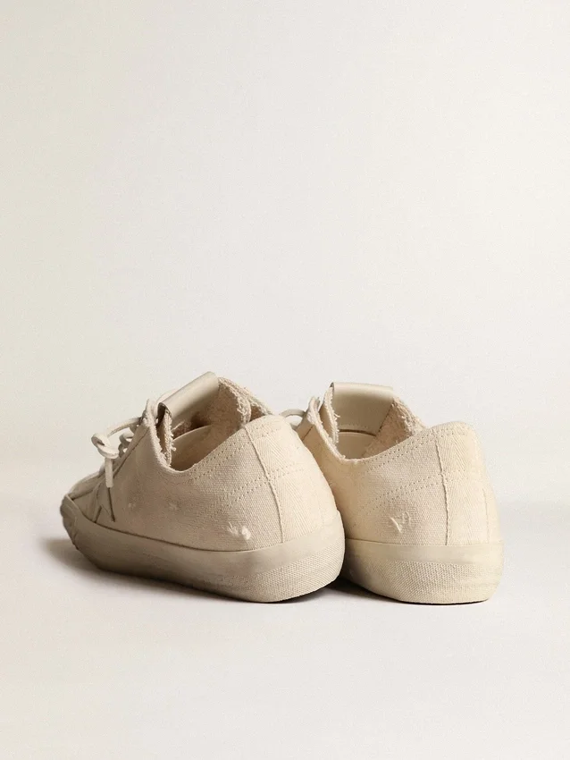 V-Star en toile crème clair avec étoile en cuir blanc laiteux