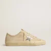 V-Star pour femme en daim couleur perle avec étoile en cuir métallisé argenté
