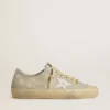 V-Star pour femme en daim gris glacé avec étoile en cuir blanc et broderie florale