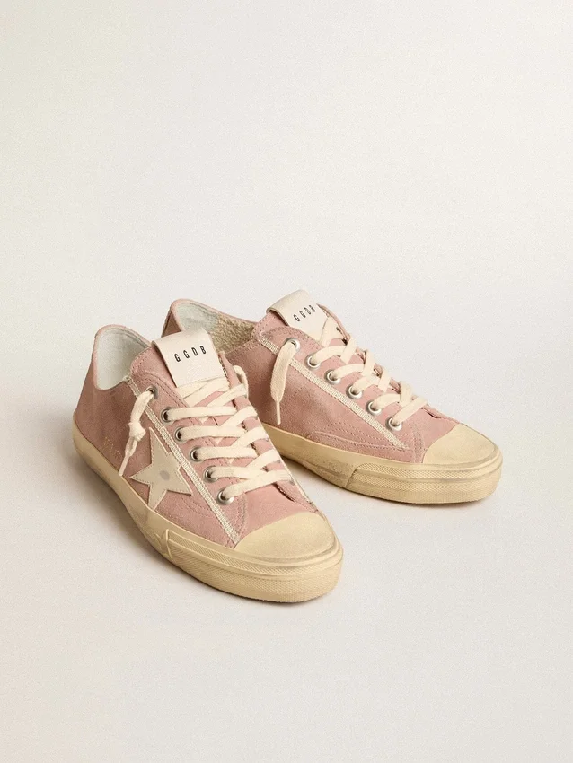 V-Star pour femme en daim rose avec étoile en cuir crème
