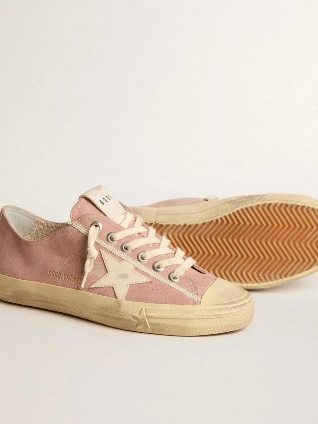 V-Star pour femme en daim rose avec étoile en cuir crème