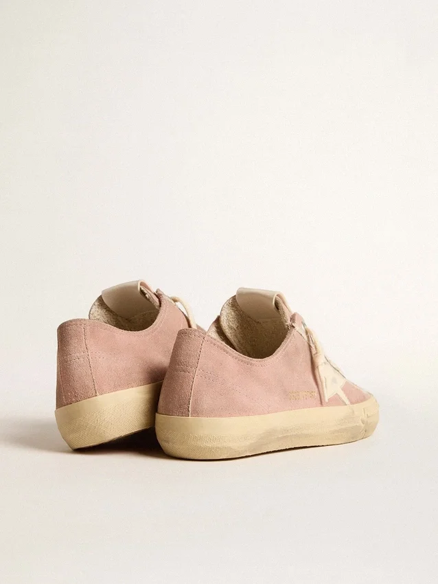 V-Star pour femme en daim rose avec étoile en cuir crème