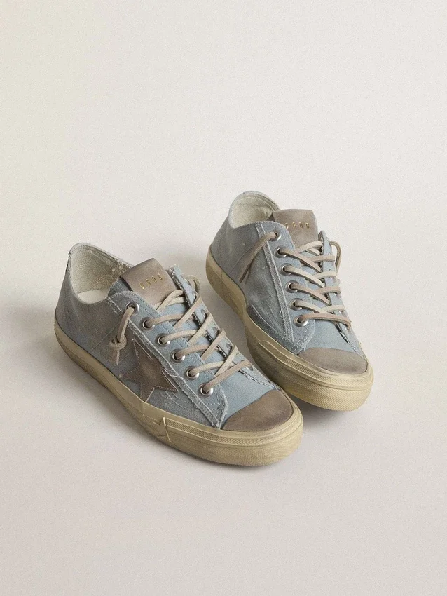 V-Star pour femme en toile bleu clair avec étoile en cuir gris tourterelle