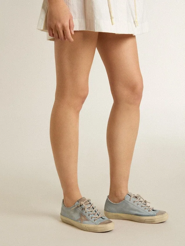 V-Star pour femme en toile bleu clair avec étoile en cuir gris tourterelle
