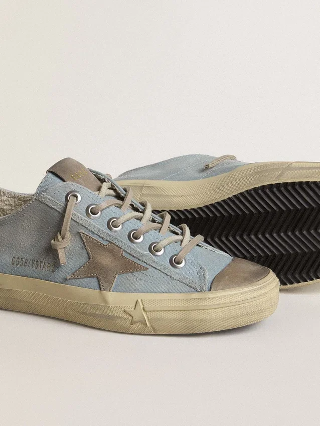 V-Star pour femme en toile bleu clair avec étoile en cuir gris tourterelle
