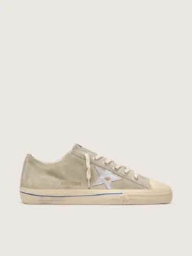 V-Star pour homme en daim gris tourterelle avec étoile en cuir métallisé argenté