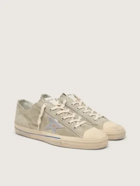 V-Star pour homme en daim gris tourterelle avec étoile en cuir métallisé argenté