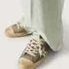 V-Star pour homme en daim gris tourterelle avec étoile en cuir métallisé argenté