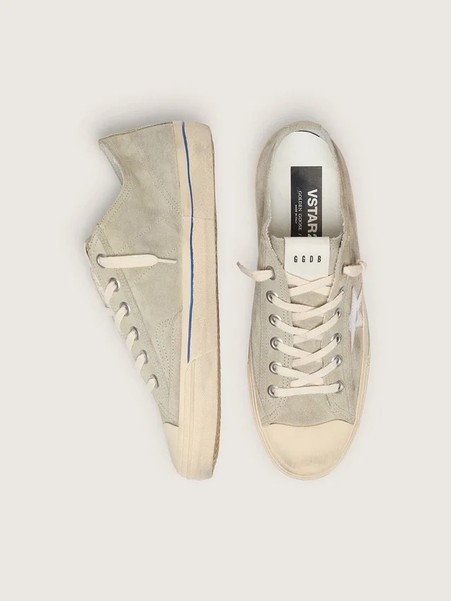 V-Star pour homme en daim gris tourterelle avec étoile en cuir métallisé argenté