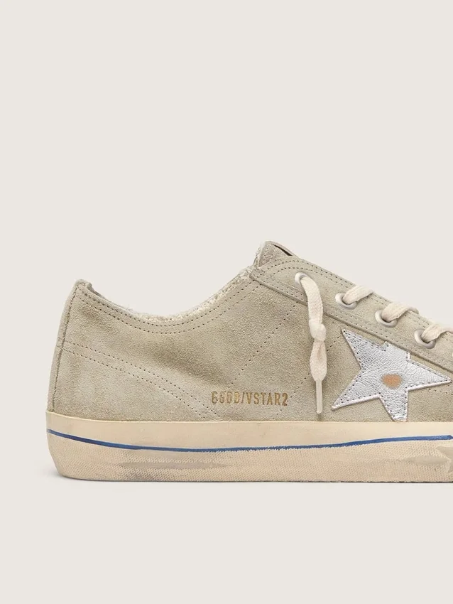 V-Star pour homme en daim gris tourterelle avec étoile en cuir métallisé argenté