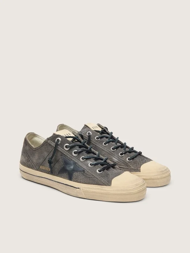V-Star pour homme en daim noir avec étoile en cuir noir